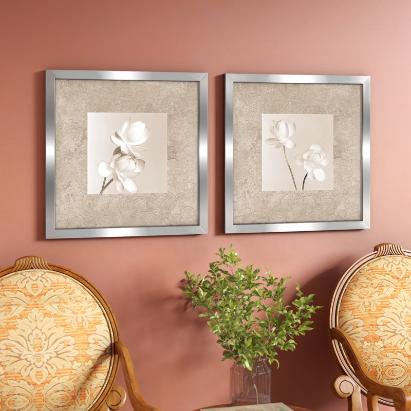 Alcott Hill® 'Lotus Duo' 2 Piece Framed Graphic Art Print Set on Glass